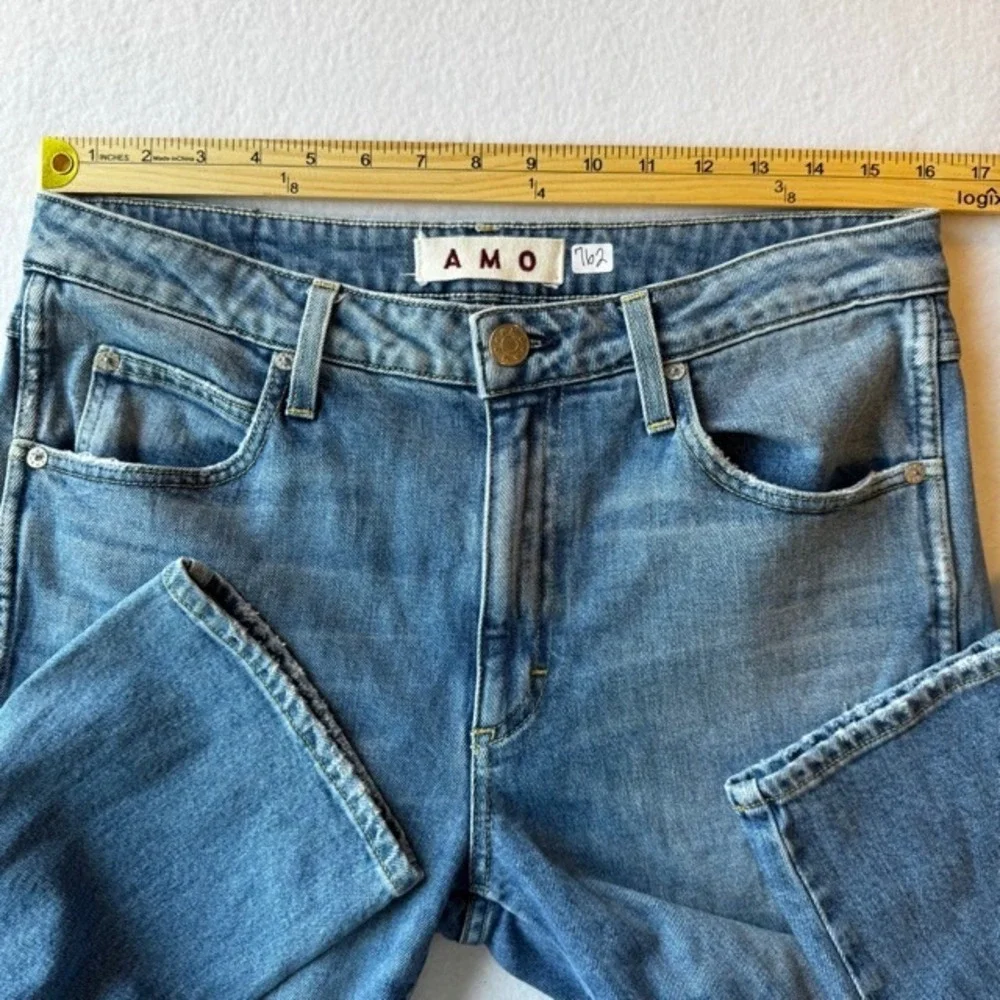 AMO Syd Straight Leg Cropped Jeans Distressed Medium Wash Size 29 Blue - Picture 4 of 9